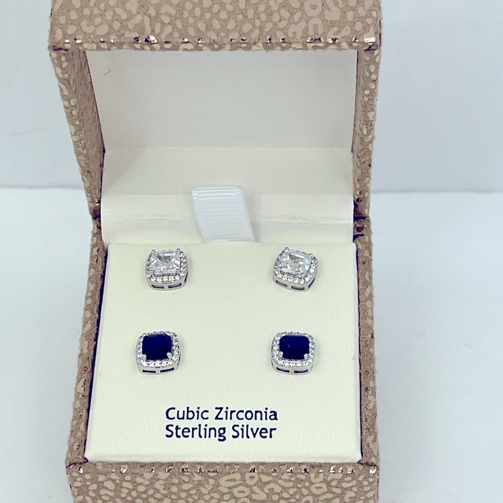 RACHEL ASHWELL, STERLING SILVER WITH CUBIC ZIRCONIA 2 STUD EARRINGS,SILVER COLOR
